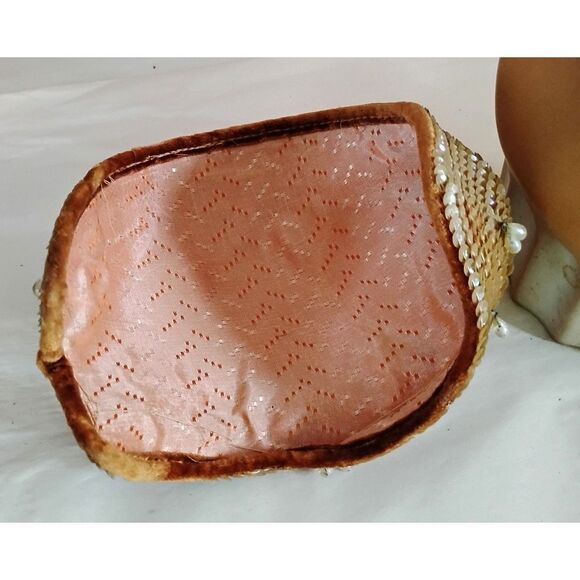 Vintage 1950s Champagne Sequin Cocktail Hat with Pearl Dangles - Picture 6 of 6